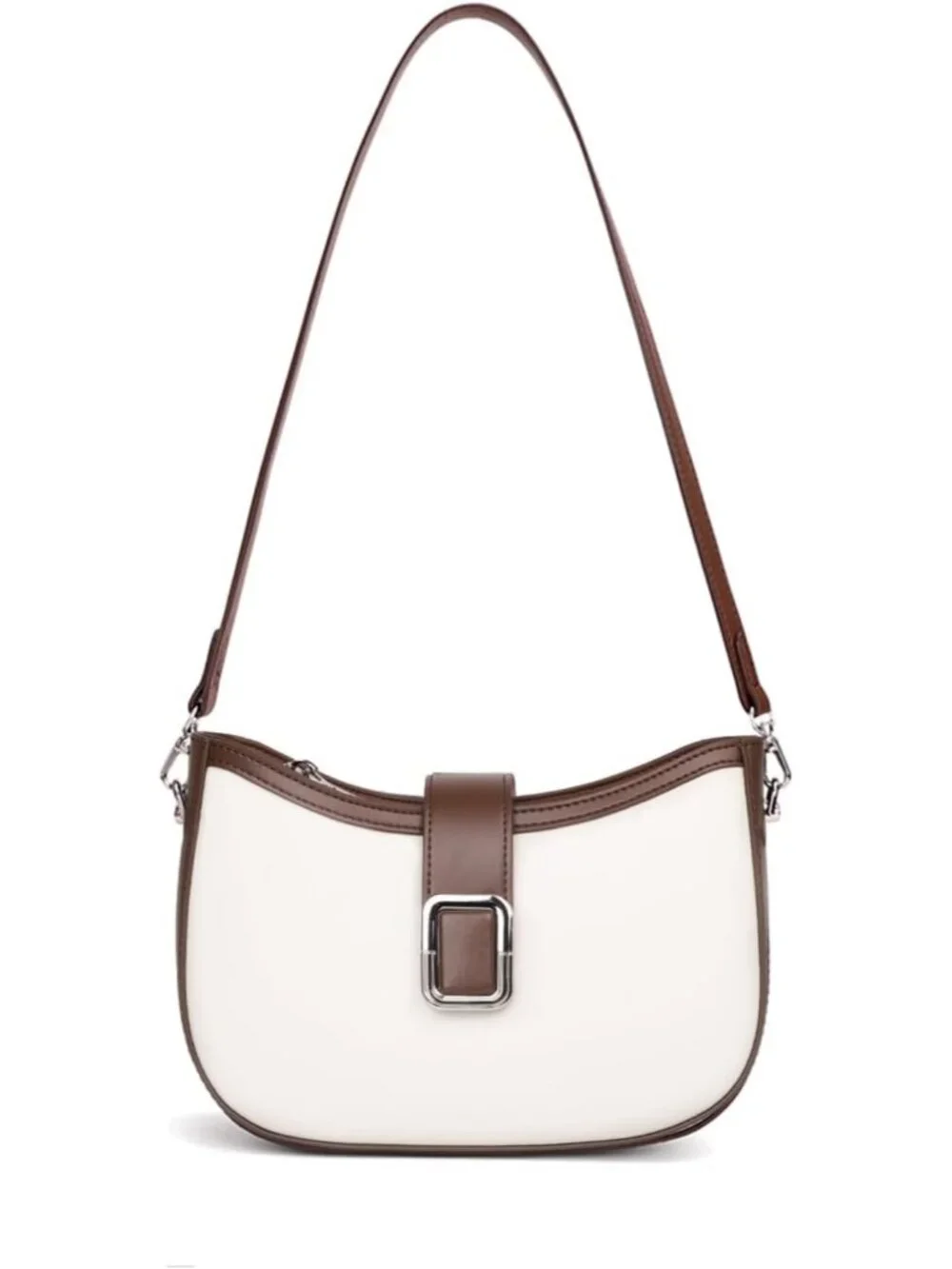 Women's Beige Coffee Genuine Leather Purse 3 Pocket Shoulder Crossbody Bag